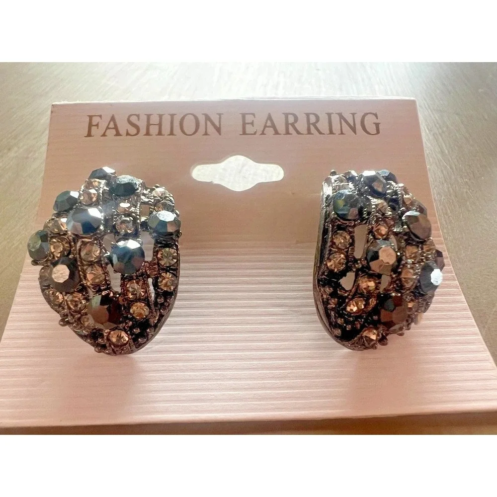 Black Crystal Rhinestone Stud Earrings Dark Glam Smoky Sparkle Gothic Edgy Moody